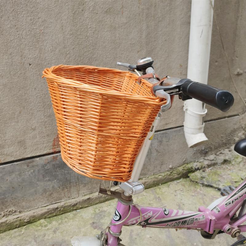 柳编车篮藤编自行车车筐柳编成人自行车篮购物篮蔬菜篮田园宠物篮