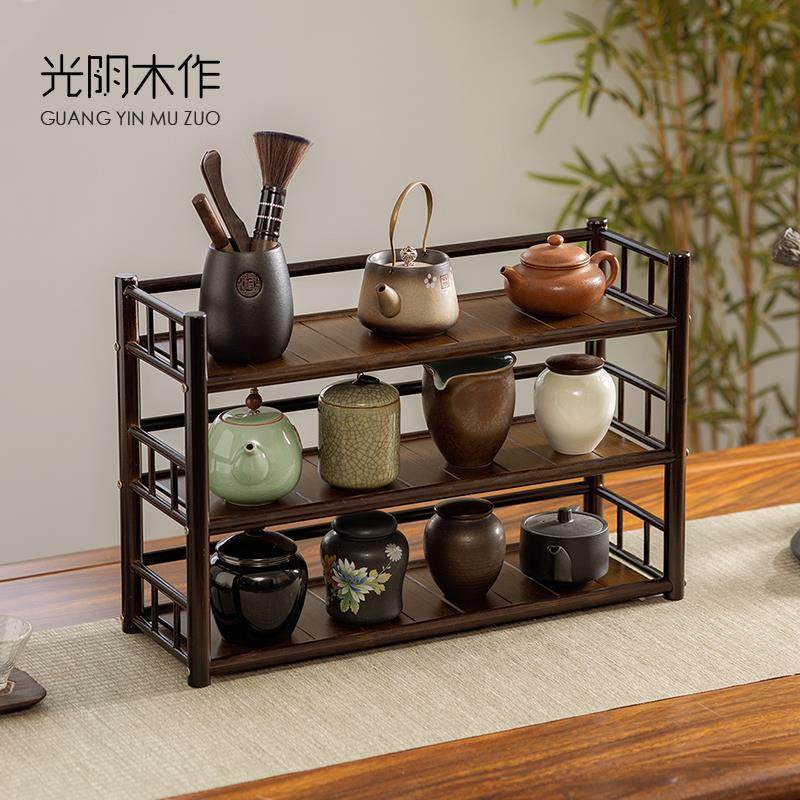 9U新中式桌面博古架小型茶叶茶壶茶具架子实木收纳置物架紫砂壶摆