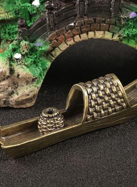 黄铜迷你小船香炉香薰茶宠摆件渔舟日式茶道铜器工艺品收藏品