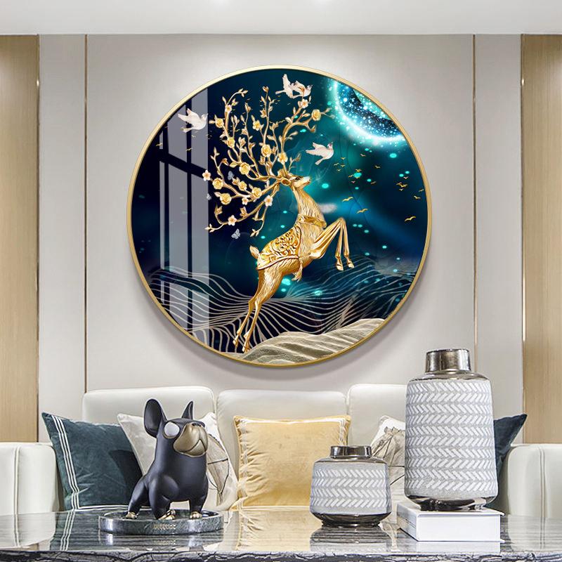 BK9K5d钻石画满钻2023年新款发财鹿客厅水晶圆形手工点砖石贴