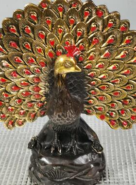 复古鎏金孔雀开屏摆件铜孔雀摆件家居装饰精美铜器工艺品装饰孔雀