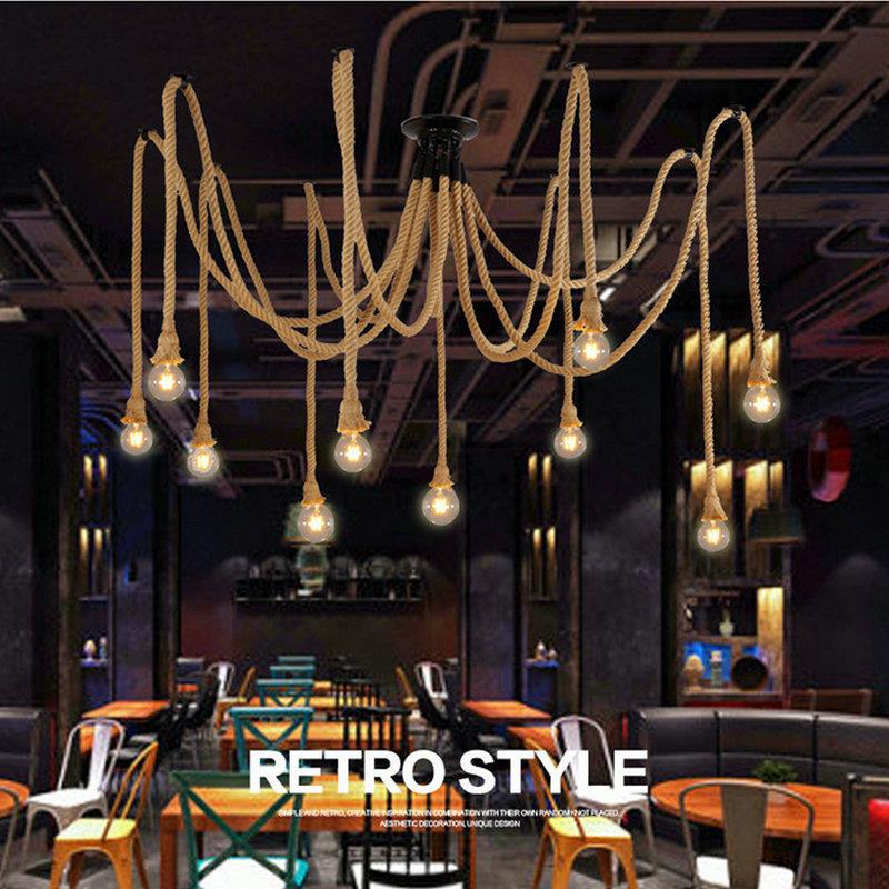 麻绳天女散花创意吊灯复古工业风办公室服装店餐厅蜘蛛多头麻绳灯