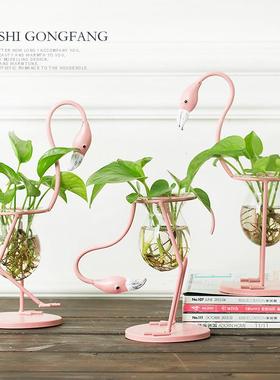 火烈鸟水培容器摆件北欧风创意家居摆设桌面装饰绿萝花瓶插花容器