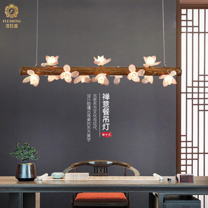 中式禅意吊灯餐厅灯创意个性日式树枝木头民宿茶室侘寂风树脂吊灯