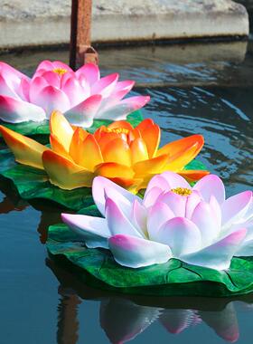 鱼缸水池假山装饰假花花卉摆件树脂仿真睡莲荷花荷叶浮水荷花摆设