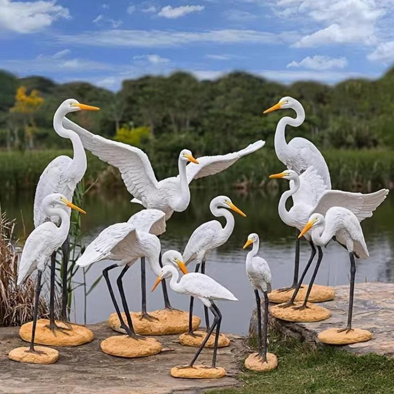 户外仿真动物白鹭玻璃钢雕塑鸟类庭院水池花园林模型景观装饰摆件