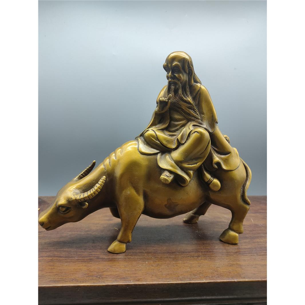仿古做旧老子出关铜器摆件工艺品黄铜老子骑牛老君骑青牛黄铜摆件