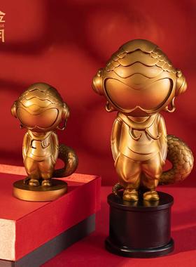 铜金岁月卡通太空蛇黄铜摆件国潮玩卡通公仔太空蛇铜摆件文创礼品