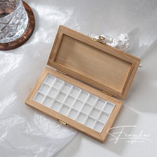 美甲竹木盒子调色盘分装盒彩绘胶拍拍胶分装试色用水彩颜料收纳盒