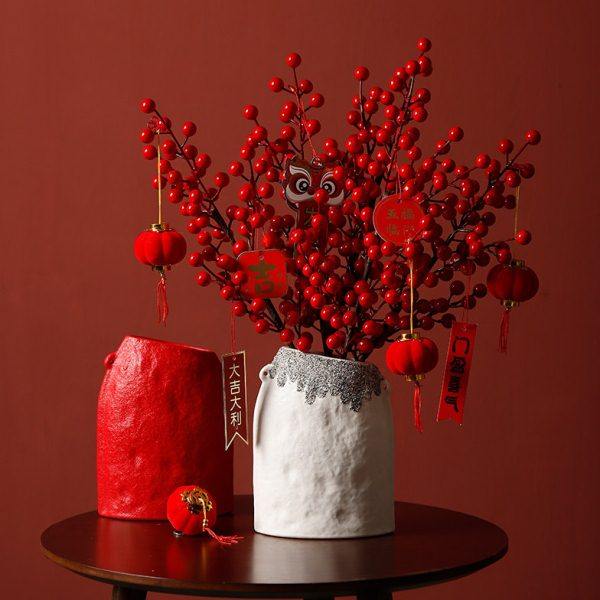 陶瓷花瓶高级感电视柜客厅插花冬青红果婚房布置喜庆花艺摆件轻奢,家居饰品,花瓶,淘宝优惠券,粉丝福利购,淘宝优惠卷