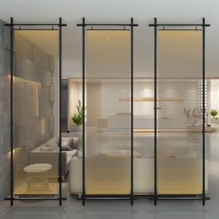 酒店不锈钢金属网格片屏风铁艺办公室带灯会所入户门发光隔断玄关