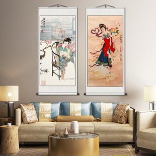 麻姑献寿图仕女中式人物卷轴画祝寿贺寿礼品丝绸挂画客厅装饰画
