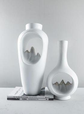 新中式客厅博古架酒柜玄关花器摆件样板房白色禅意花瓶软装饰品
