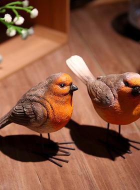 田园树脂工艺品摆件仿真小鸟花园动物装饰品酒柜电视柜知更鸟摆设