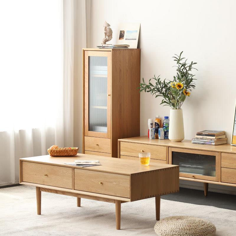 北欧实木茶几现代简约原木橡木茶几电视柜组合北欧客厅茶几小户型