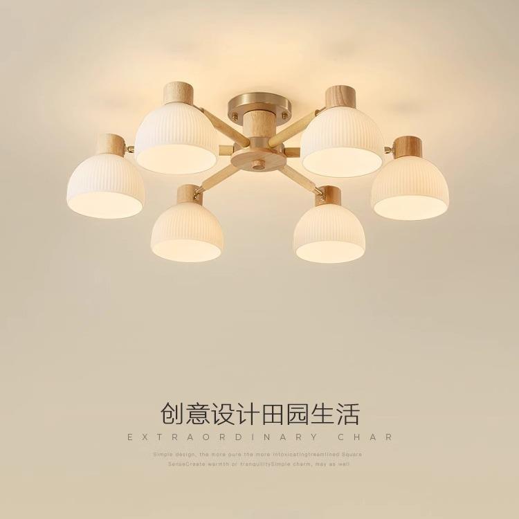 原木客厅灯吊灯日式创意玻璃北欧书房间卧室灯现代简约实木餐厅灯