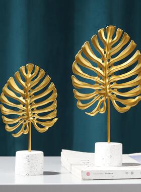 ins北欧铁艺龟背叶装饰摆件 创意银杏叶家居桌面金属工艺品摆设