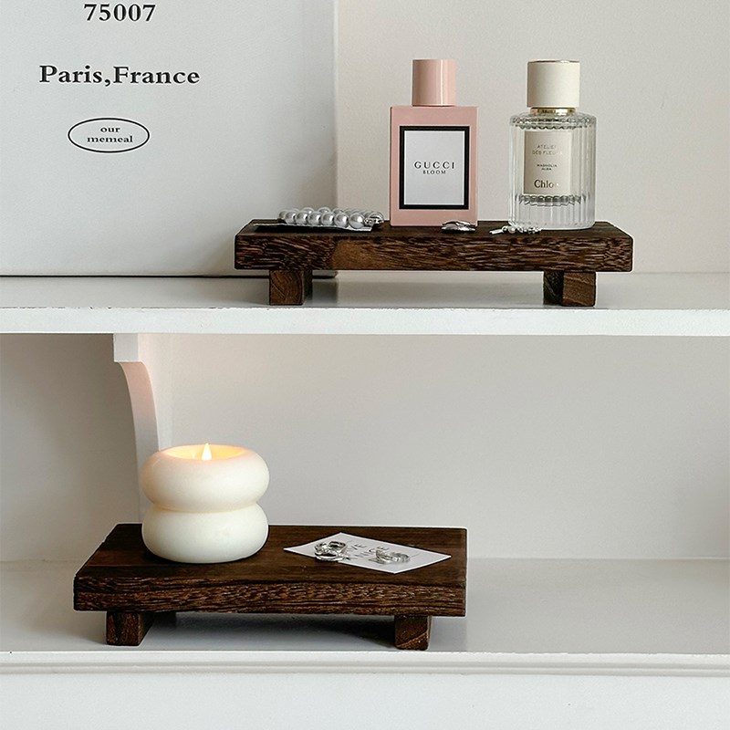 玄关装饰摆件香薰托盘首饰展示架杂物收纳托盘实S木高级感拍照道