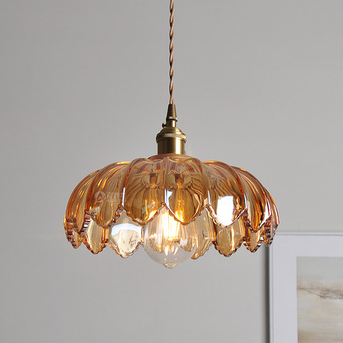 复古北欧风黄铜玻l璃日式民宿吧台餐厅卧室玄关个性简约琥珀色吊