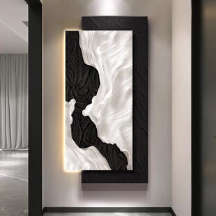 新款立体砂岩肌理挂画玄关装饰画带灯高级感客厅入户X走廊过道壁