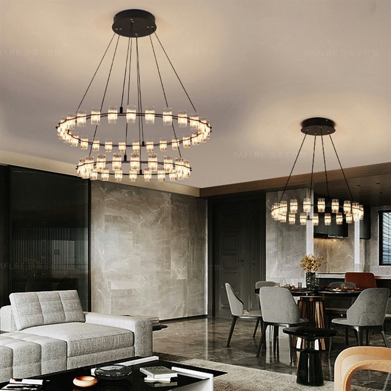 后现代轻奢简约客厅吊灯家用大厅餐厅卧室灯O新款意式圆环别墅灯