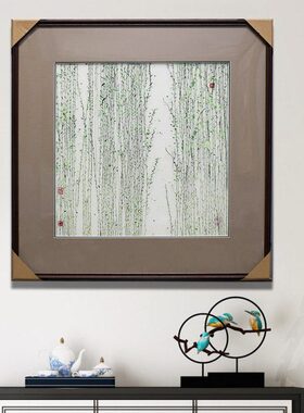 73*73顾氏刺绣江南水乡柳树风景图柳岸江南过道书房小清新刺绣画