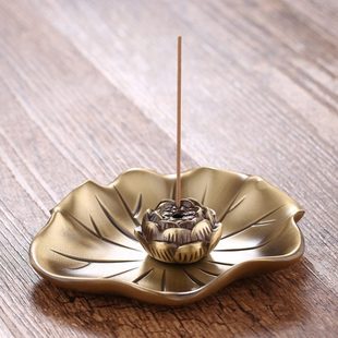 步氏堂 仿古荷叶莲花香插线香炉家用室内檀香炉非纯铜线香插香盒