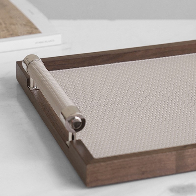 软装胡桃木几何托盘样板间售楼处收纳盘抽纸盒桌面W陈列饰品摆件