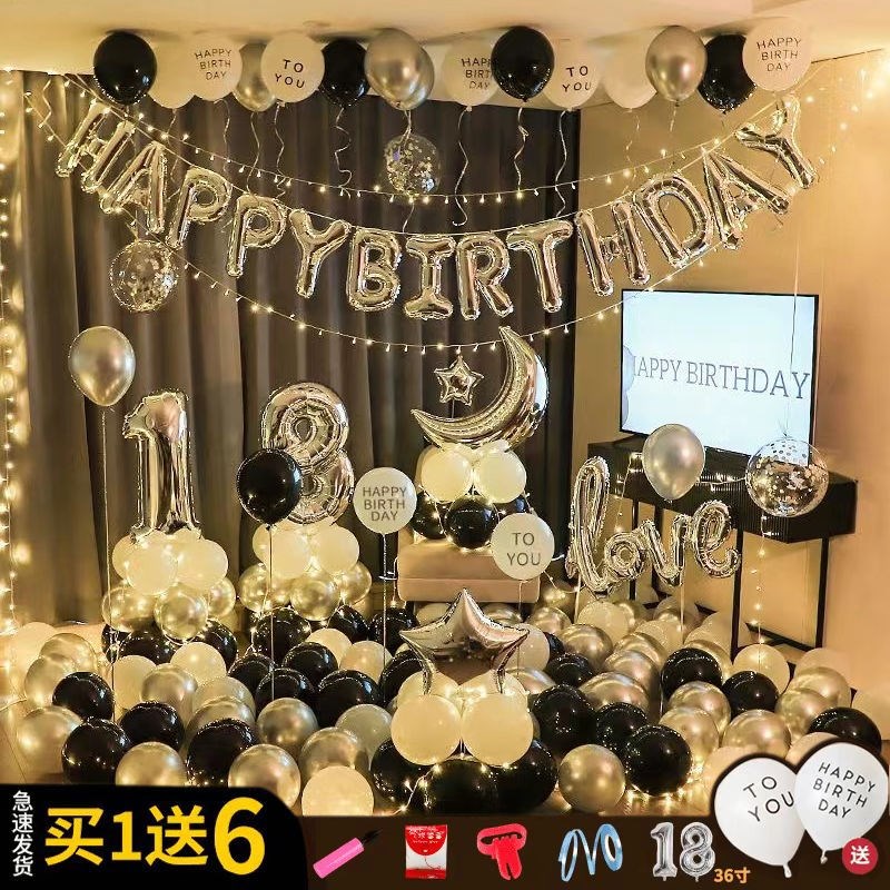 生日快乐派对气球男女孩场景布置用品背景墙气球网Y红18岁装饰