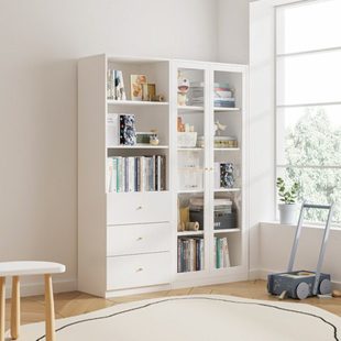 可比熊实木书柜带玻璃门客厅满墙组合柜子家用储物柜儿童书架书橱