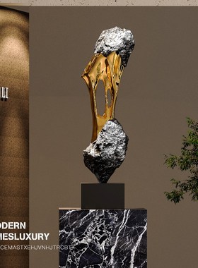 轻奢石来运转落地摆件客厅沙发边电视柜旁高级感样板X间玄关装饰