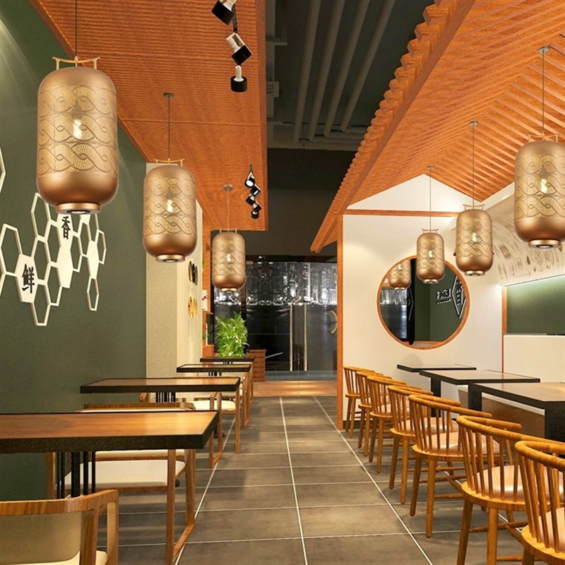 中式火锅店饭店h卡座吊灯餐饮大厅餐桌铁艺灯笼中国风餐厅专用灯