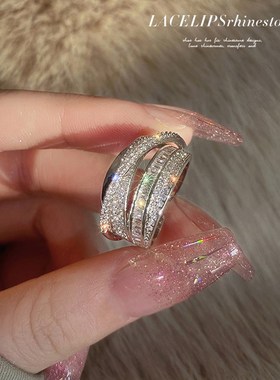 流星陨落~银色锆石百搭复古个性女式食指精致R开口可调节戒指女潮