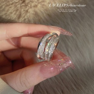 食指精致R开口可调节戒指女潮 女式 流星陨落 银色锆石百搭复古个性