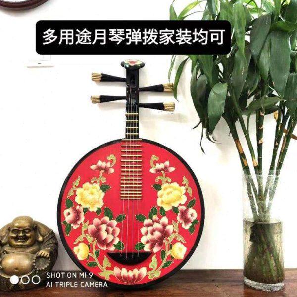 乐器彩绘月琴家居挂饰摆件京剧民族中国风复古背景布初学入门专业