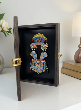 国博凤冠冰箱贴实木相框博物馆收藏展示板磁吸磁贴翻盖防尘收纳框