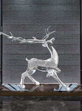 透明树脂鹿雕塑j售楼处别墅酒店大堂大型落地楼梯下装饰艺术品摆