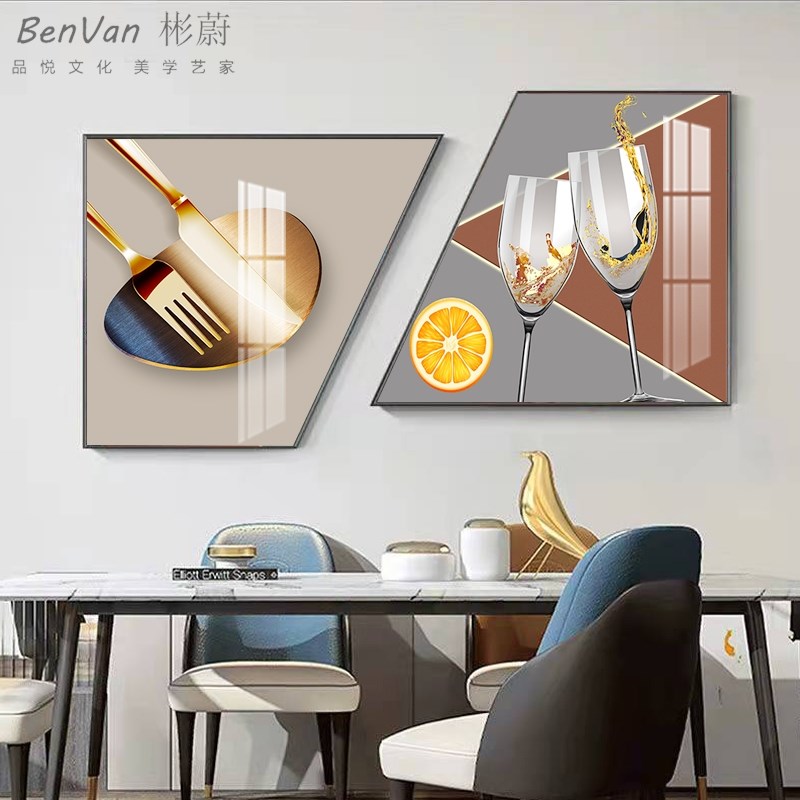 餐厅装饰b画晶瓷现代轻奢壁画创意光影梯形客厅沙发背景墙北欧定图片
