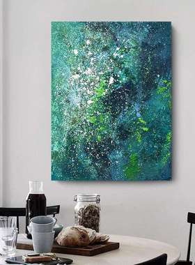 纯手工油画抽象绿色客厅装饰画现代简约过道玄关挂画酒店别墅壁画