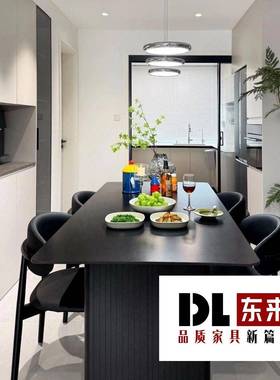 现代黑色餐桌岩板餐桌椅组合意式小户型轻奢家用简约饭桌长方形