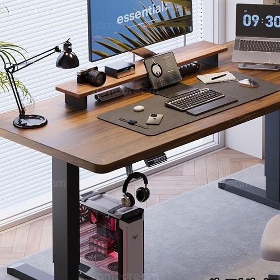 众锦实木电动升降桌家用电脑桌可升降电竞桌子学习办公书桌作台