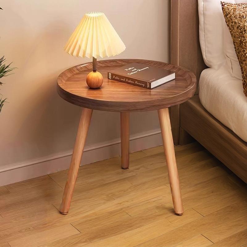 客厅家用小户型阳台实木小圆桌迷你床边桌小桌子边几中古风小茶几