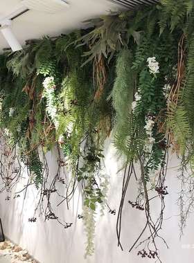 仿真绿植壁挂垂吊藤条绿色植物吊兰波斯蕨类墙壁管道吊顶门头装饰