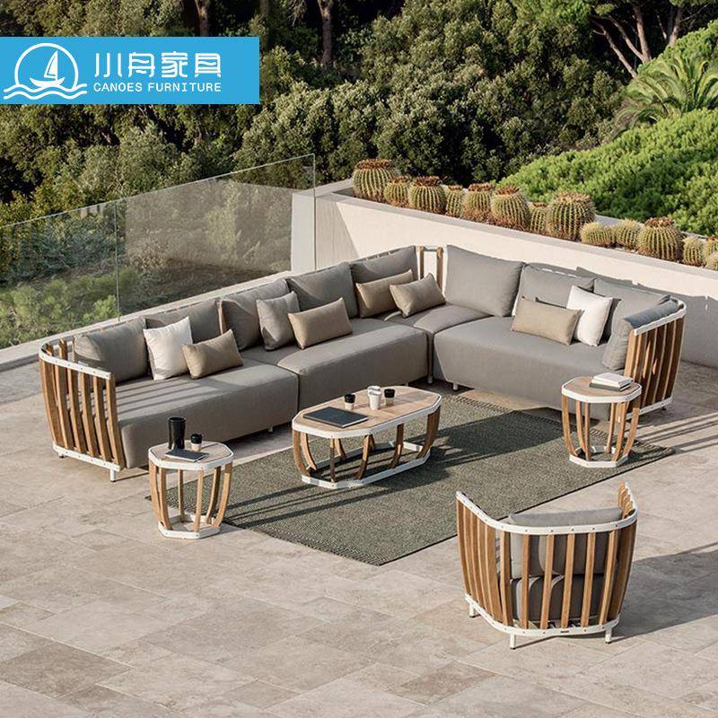 户外沙发柚木别墅休闲组合藤编椅实木茶几室外花园庭院样板房家具
