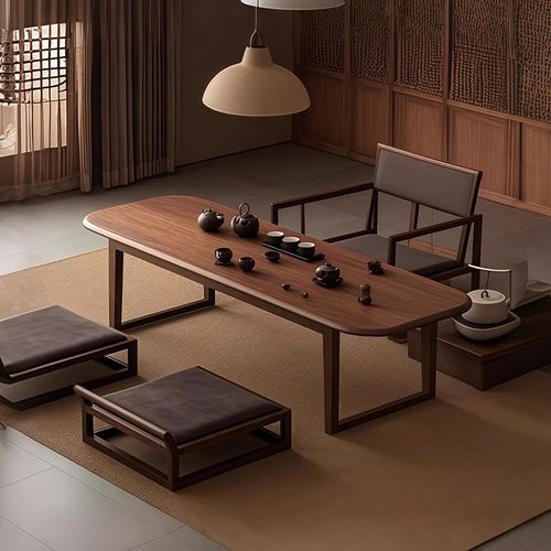 新中式茶桌家用胡桃木实木茶几现代简约阳台矮桌禅意榻榻米茶台