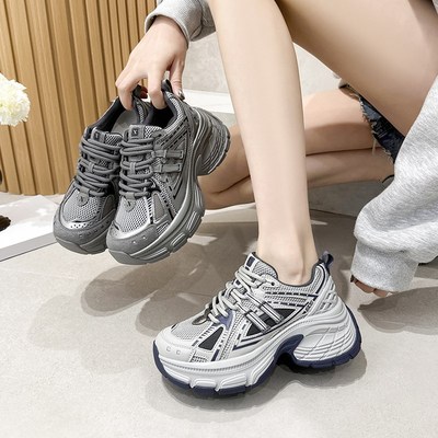 31 32 33小码透气网面厚底老爹鞋女2025新款百搭增高简约运动女鞋