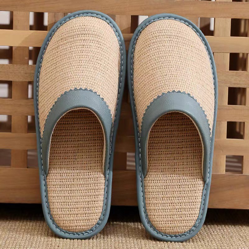 亚麻拖鞋包头牛筋底男女款家用情侣春秋季室内防滑静音手工日式