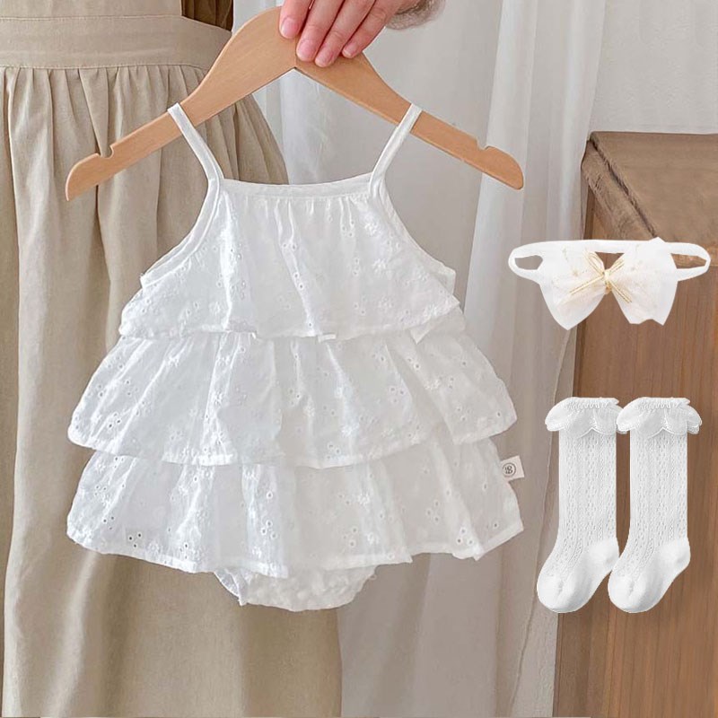 女宝宝夏季吊带哈衣裙婴儿公主包屁衣满月百日宴周岁礼服蛋糕裙夏