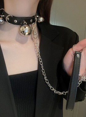 牵引绳女朋友铃铛项圈女颈带链子男锁骨链颈环项链脖颈炼脖圈皮质