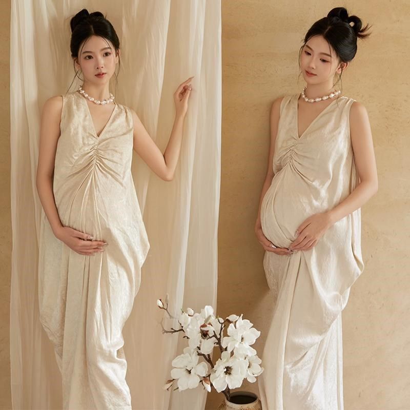 影楼新款孕妇照服装法式V领大码白色背带裙无袖连衣裙开叉一步裙,孕妇装/孕产妇用品/营养,影楼服装,淘宝优惠券,粉丝福利购,淘宝优惠卷